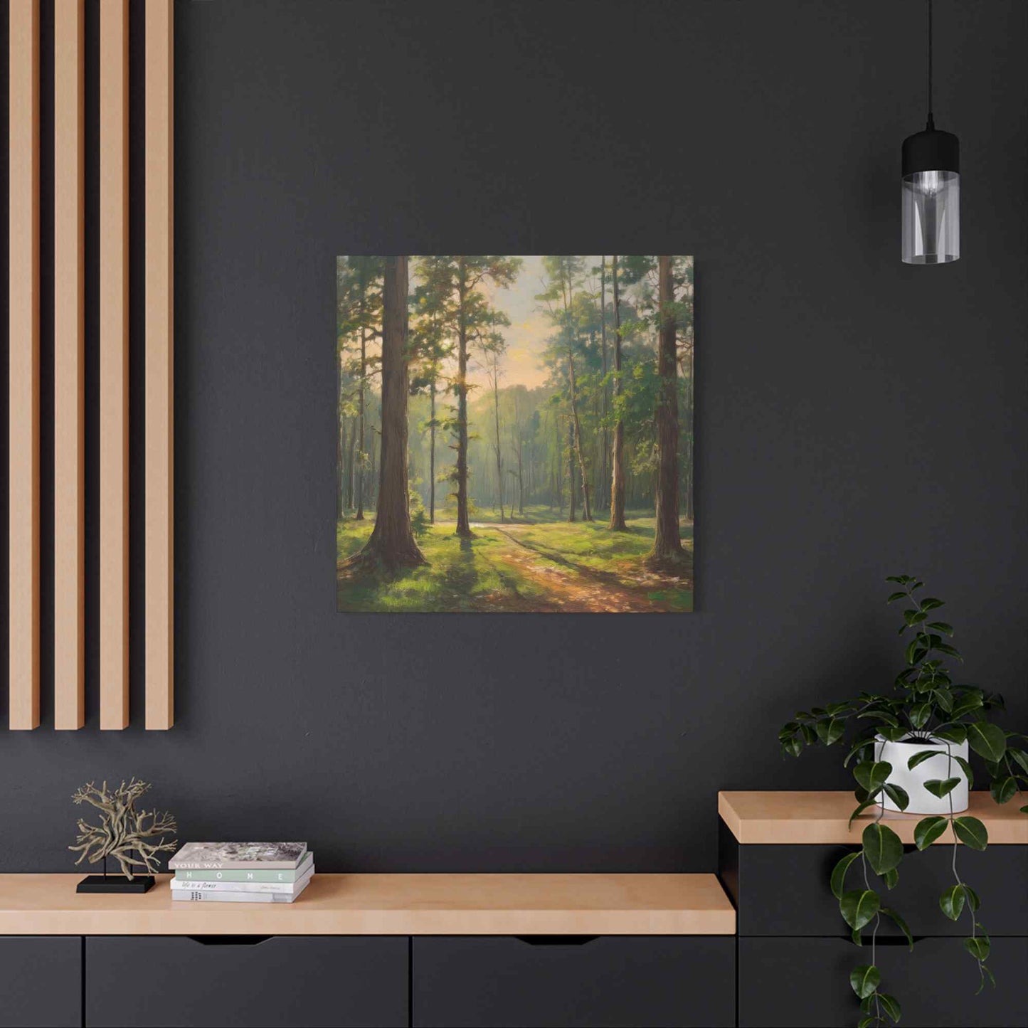 Forest Print Canvas, Trees Oil Paint Print 20x20, 24x24, 30x30, 32x32, 36x36 Art Design Print Pine-Wood Inner Frame MC-69