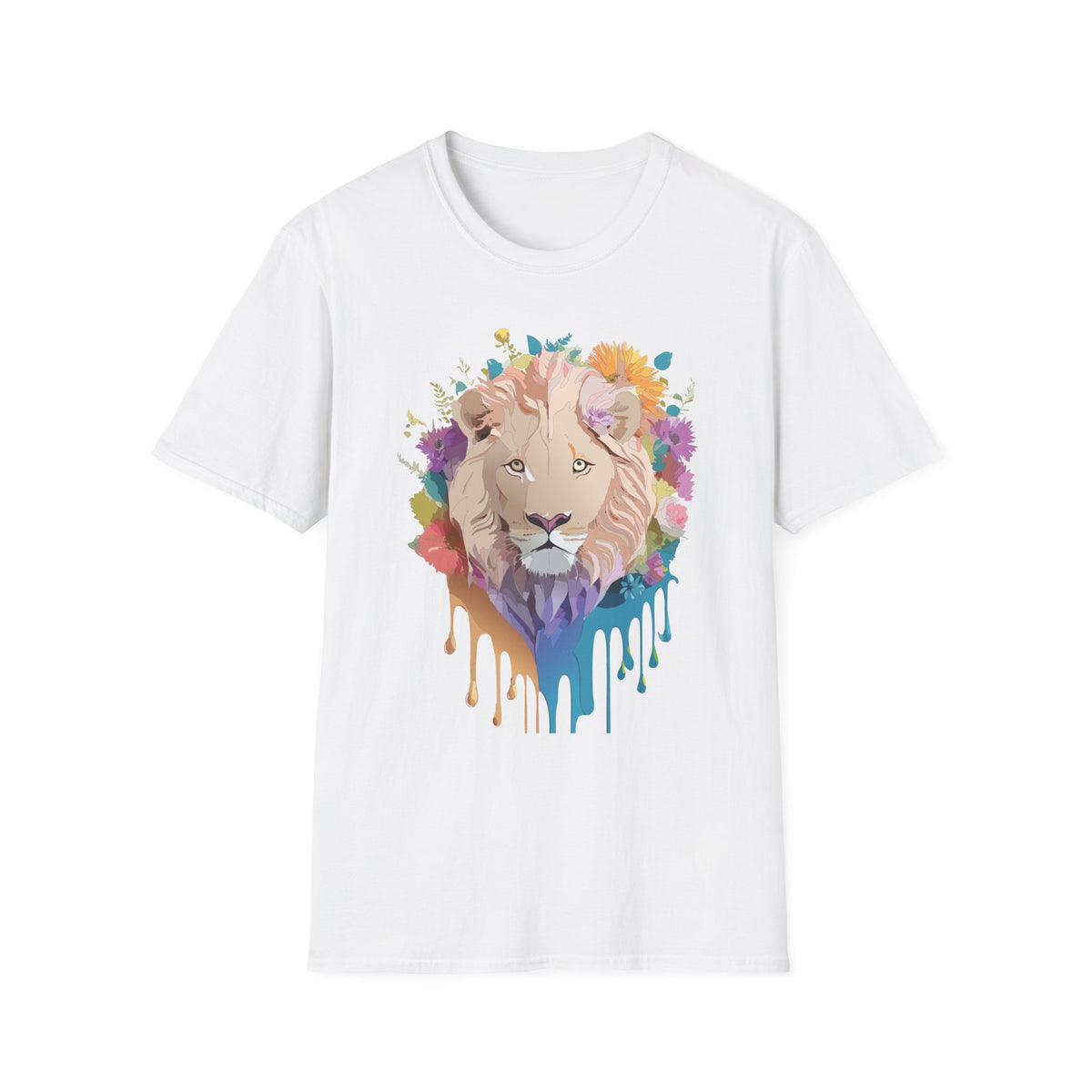 Floral Lion Portrait T-Shirt | Watercolor Drip Mane Tee