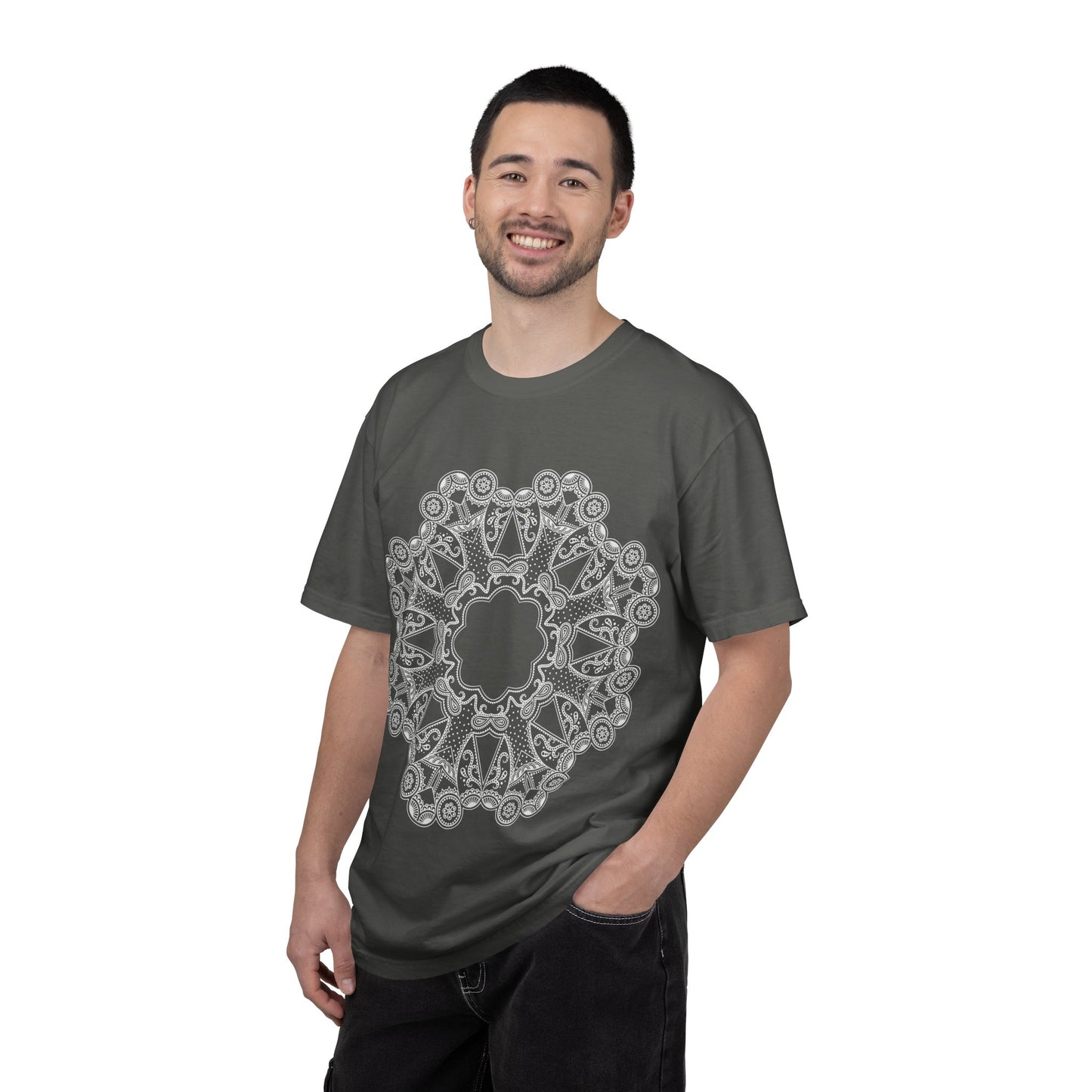 Unisex Garment Dyed Cotton T-Shirt with Mandala Graphic Design