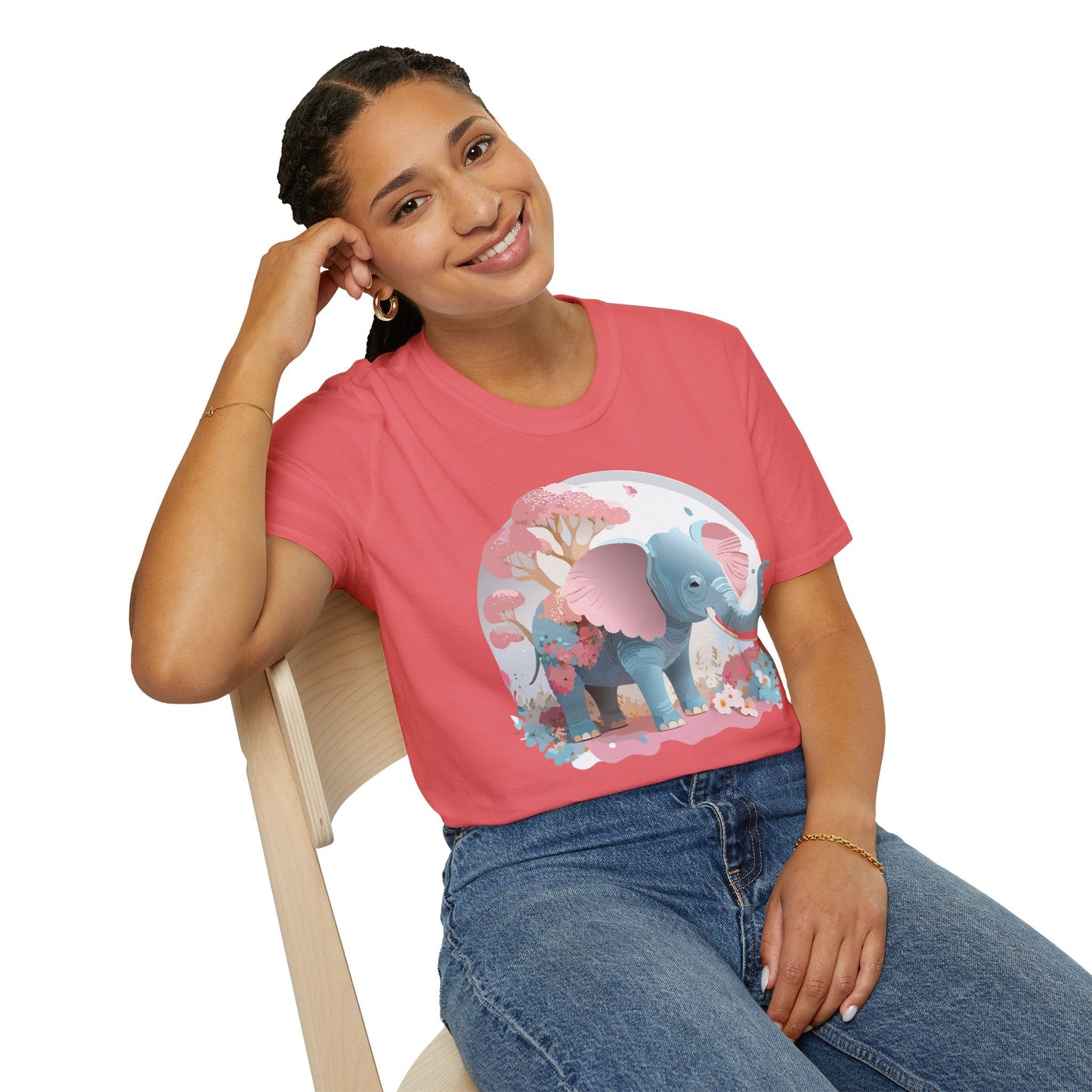 Unisex Elephant Graphic Tee Gildan Softstyle 64000 100 Percent Ring Spun Cotton Fabric