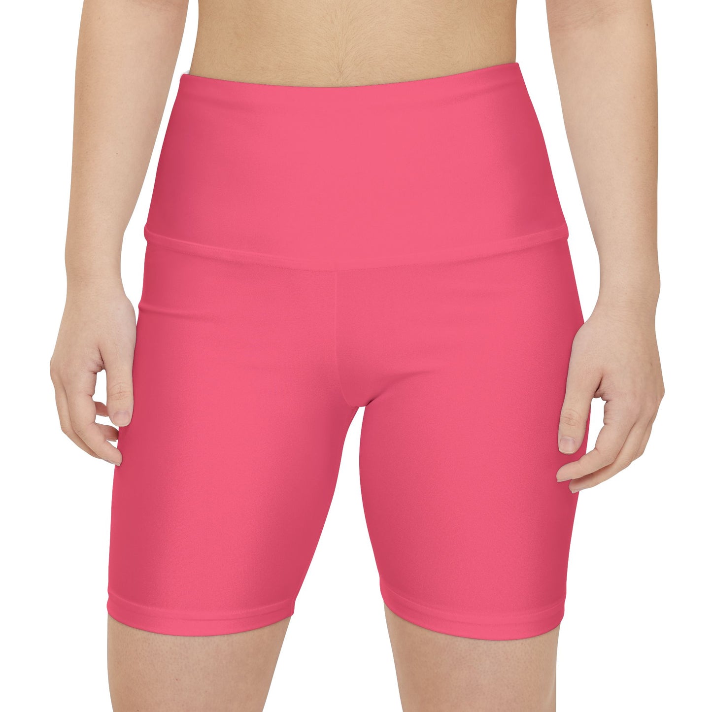 Mid Coral Women's Workout Shorts — High-Waist Biker Shorts (Solid Pink)