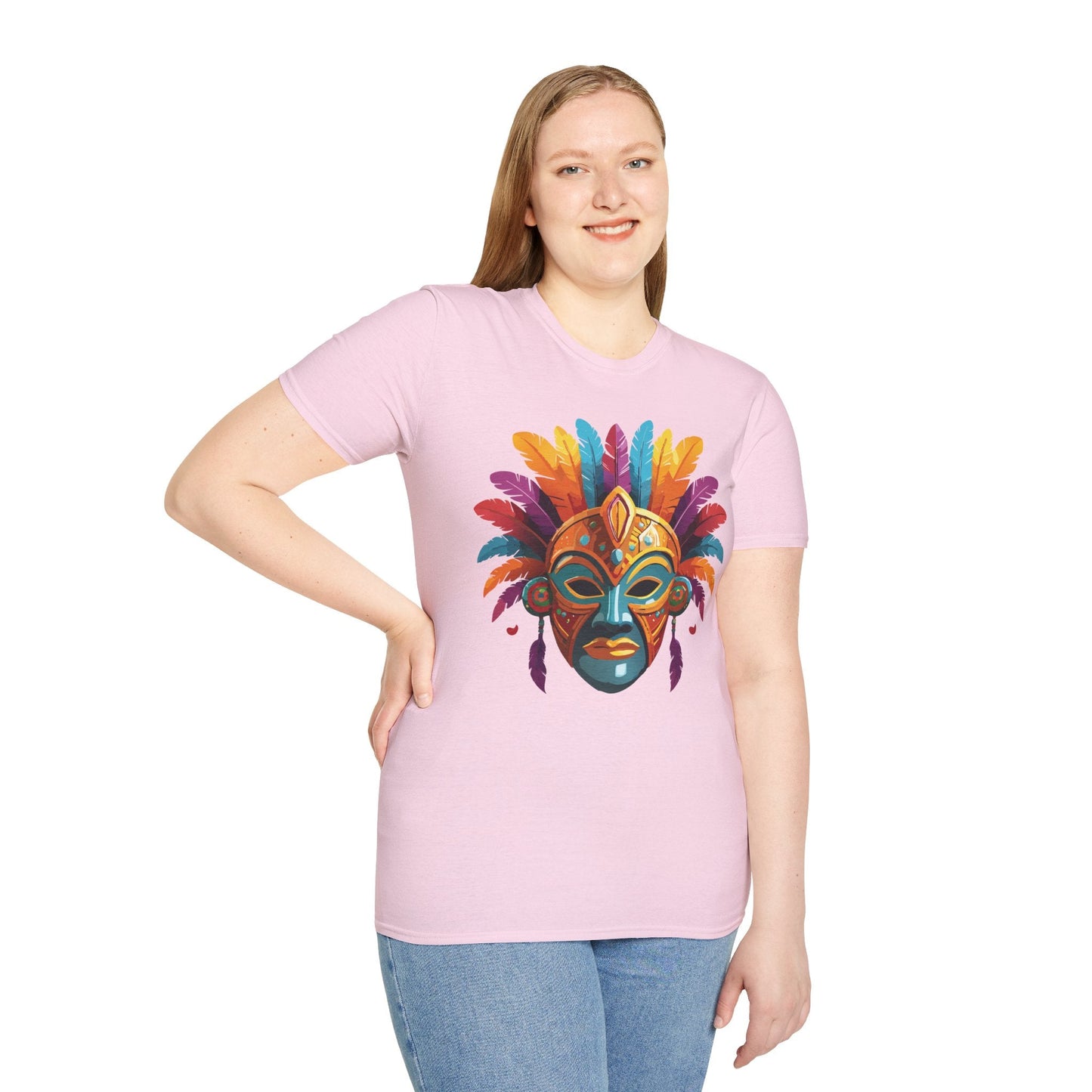 Unisex Gildan Mask T Shirt Softstyle 64000 With Art Design Lightweight Cotton Tee