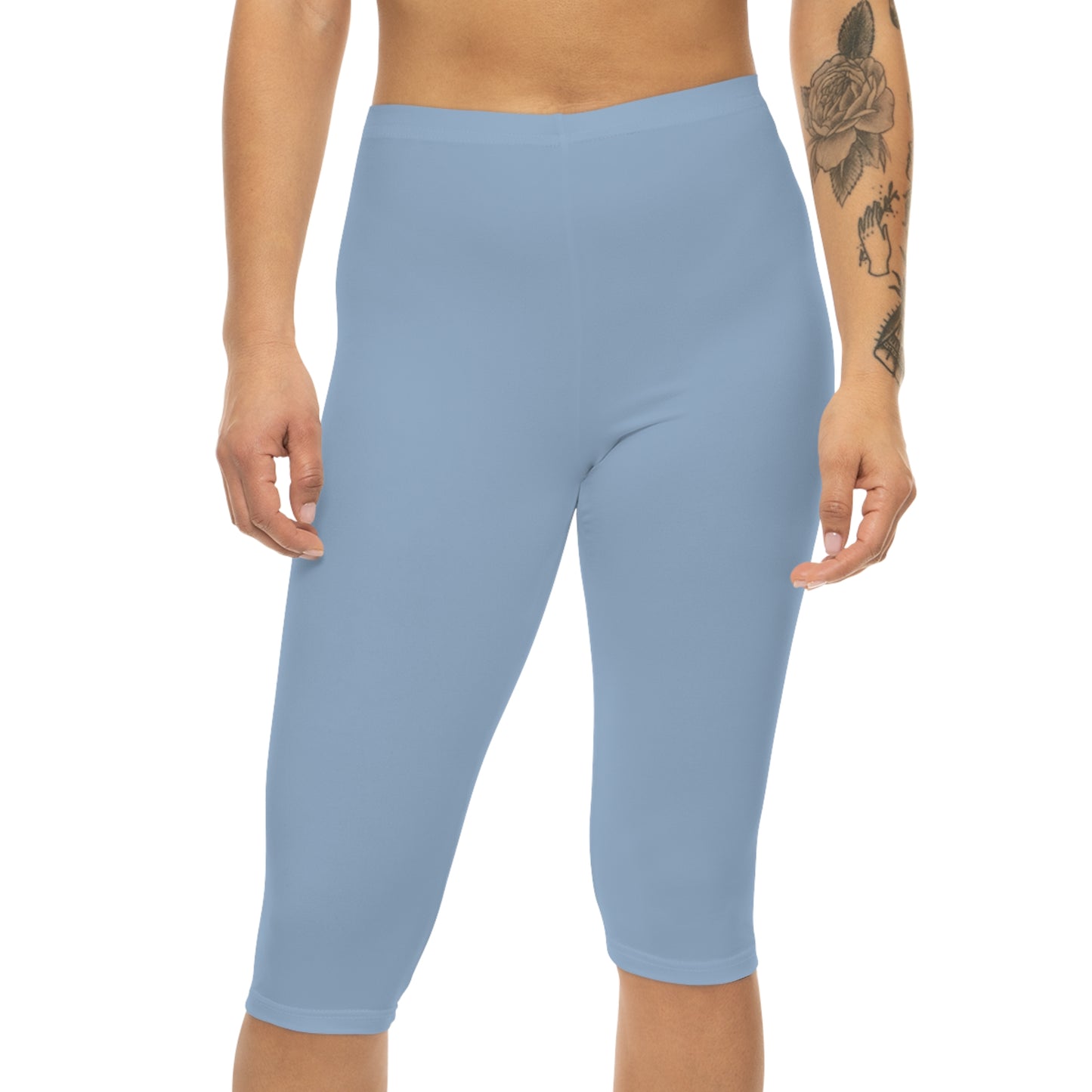 Powder Blue Color Women's Brushed Suede Poly Span Casual Capri Leggings XS-2XL