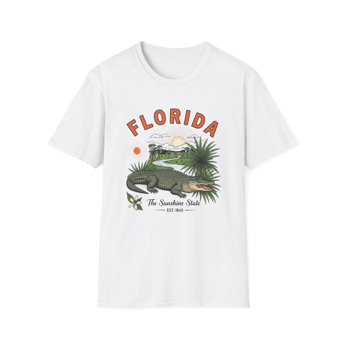 Florida Alligator Graphic T-Shirt — The Sunshine State Vintage Design Travel Tourist Graphic Design Unisex 100 Cotton Gildan T-Shirt