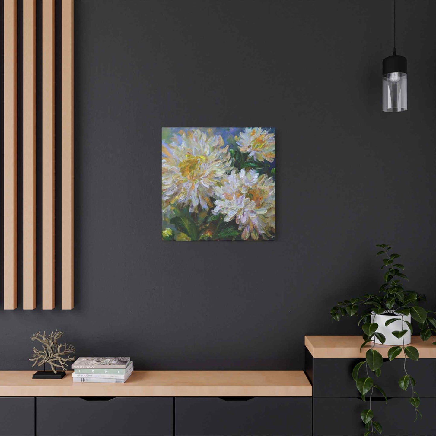 Chrysanthemums Print Canvas, Floral Oil Paint Print 20x20, 24x24, 30x30, 32x32, 36x36 Art Design Pine-Wood Inner Frame MC-160