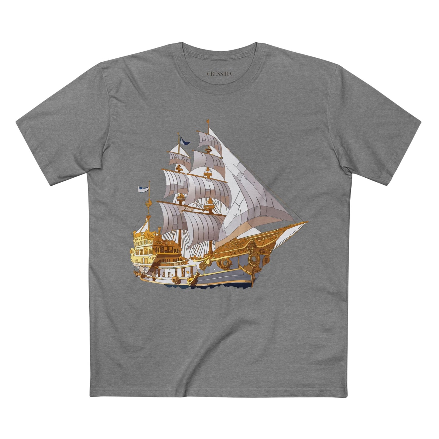 Ship Graphic Unisex 100 Cotton T-Shirt with Gold Frigate Art Design 10