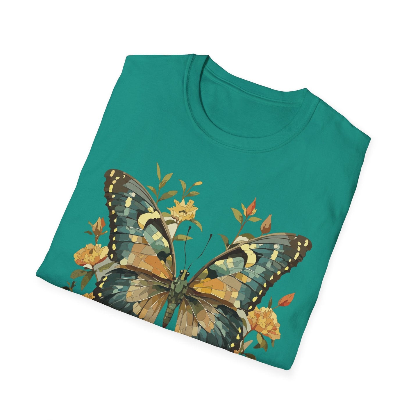 Butterfly Print T Shirt Unisex Monarch Shirt Gildan Softstyle 64000 Ring Spun Cotton