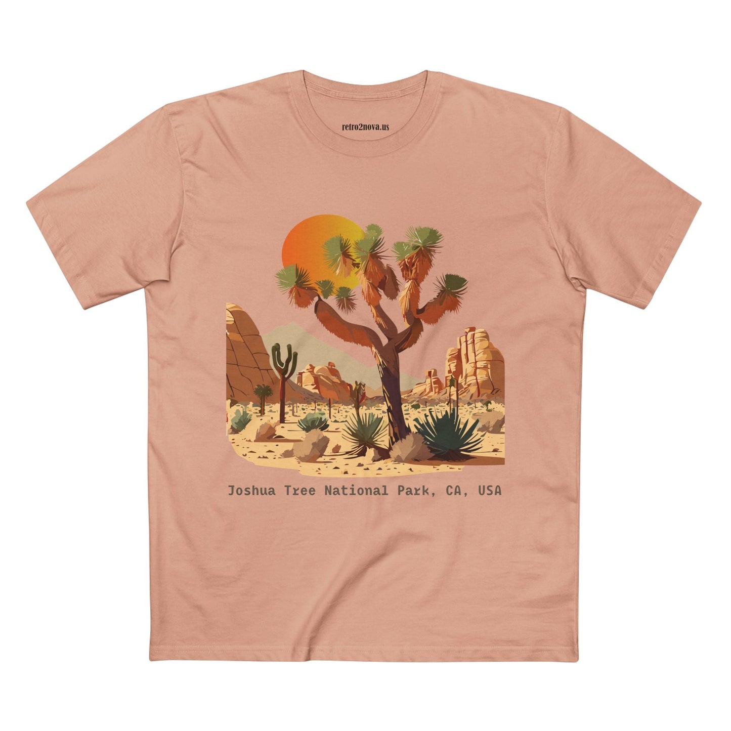 Retro2Nova Unisex Premium Cotton Staple Tee With Original Art Design Joshua Tree Travel Shirt