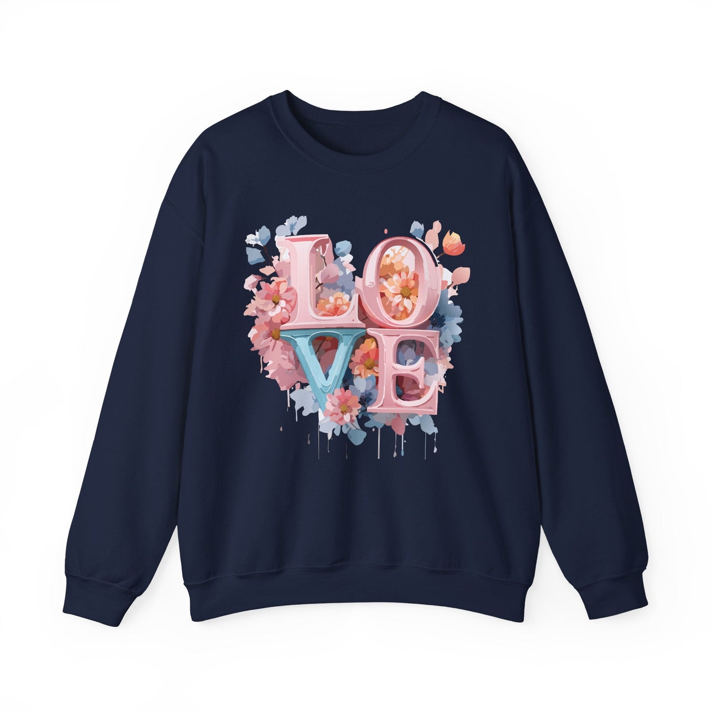 Floral Love Sweatshirt Valentines Day Unisex Heavy Blend Crewneck Gildan 18000 Cotton Polyester