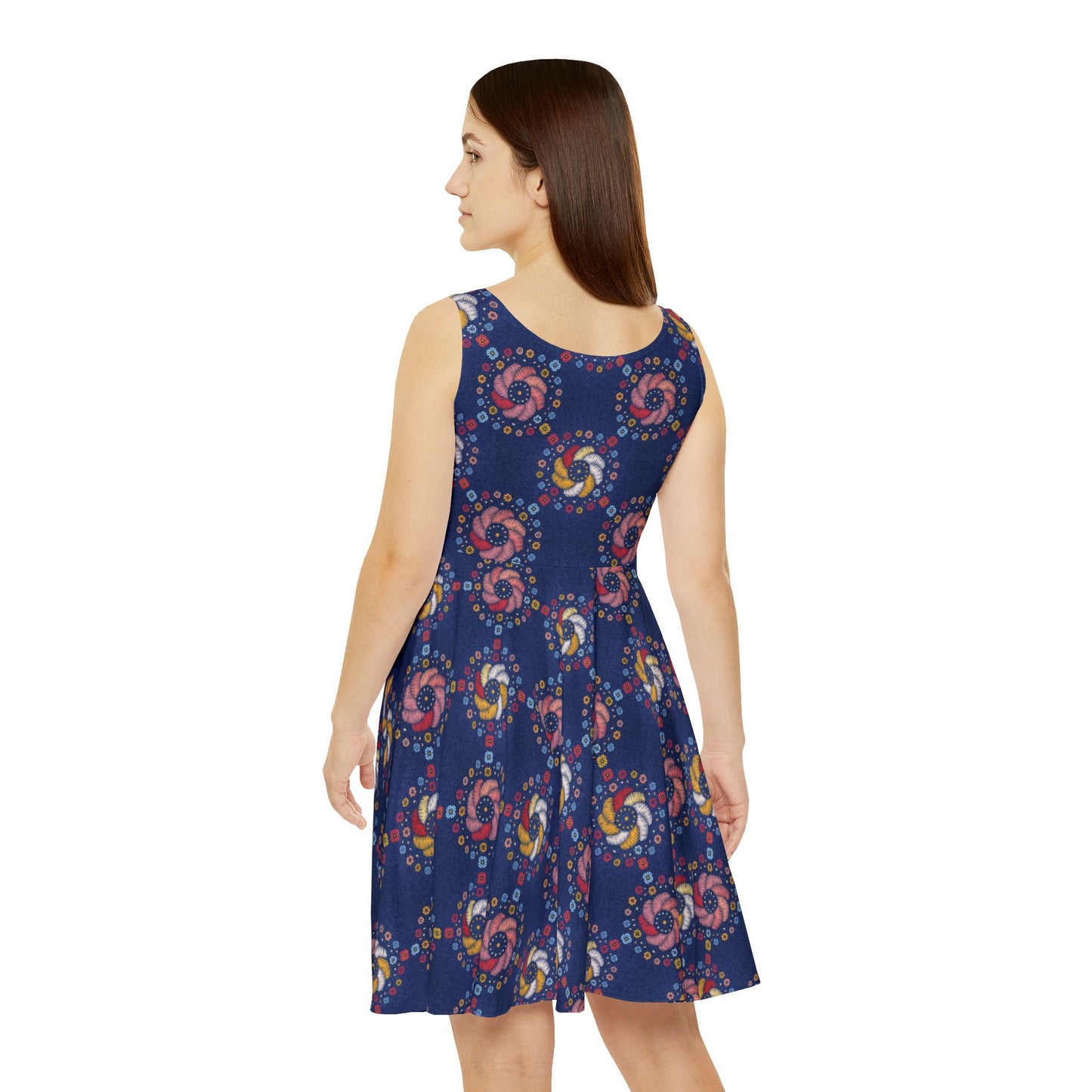Women Denim Print Skater Dress, Denim Print Poly-Span Dress - 37
