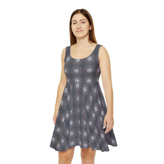 Women Denim Print Skater Dress, Denim Print Poly-Span Dress - 19-2