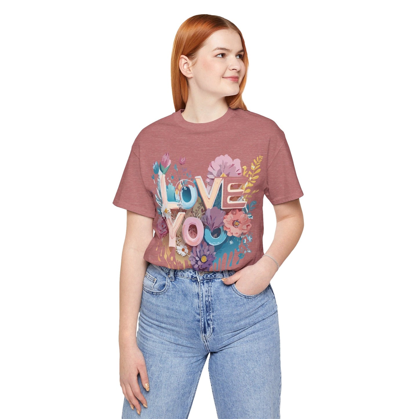 Valentine Day Graphic Unisex 100 Cotton Vintage Artwork with Love and Flower Design Tee 37