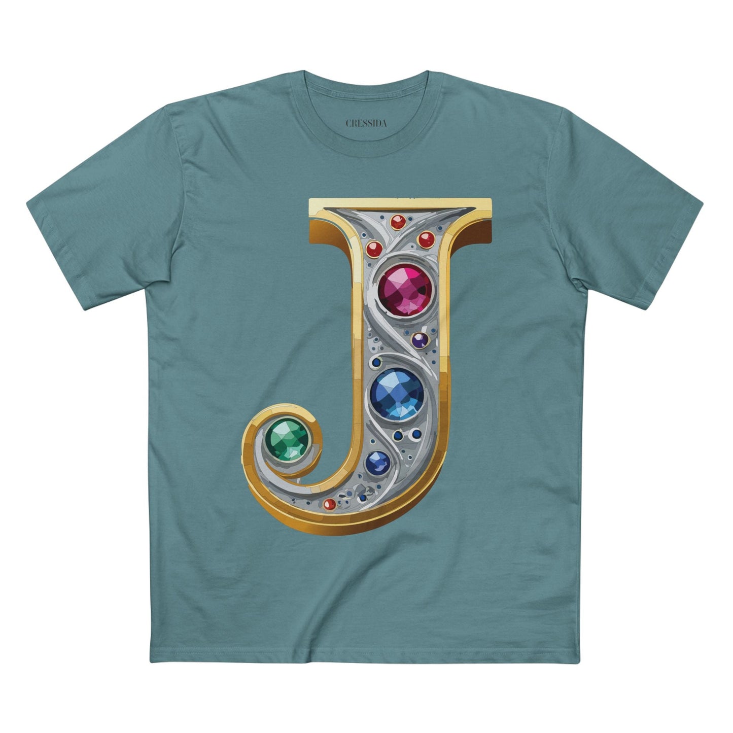 Letter J Graphic Design Tee Unisex 100 Cotton With Antique Gold Letters Artwork T-Shirt