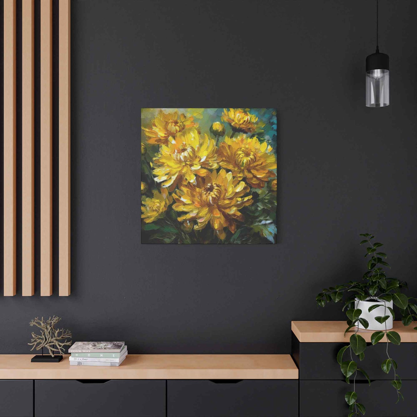 Chrysanthemums Print Canvas, Floral Oil Paint Print 20x20, 24x24, 30x30, 32x32, 36x36 Art Design Pine-Wood Inner Frame MC-162