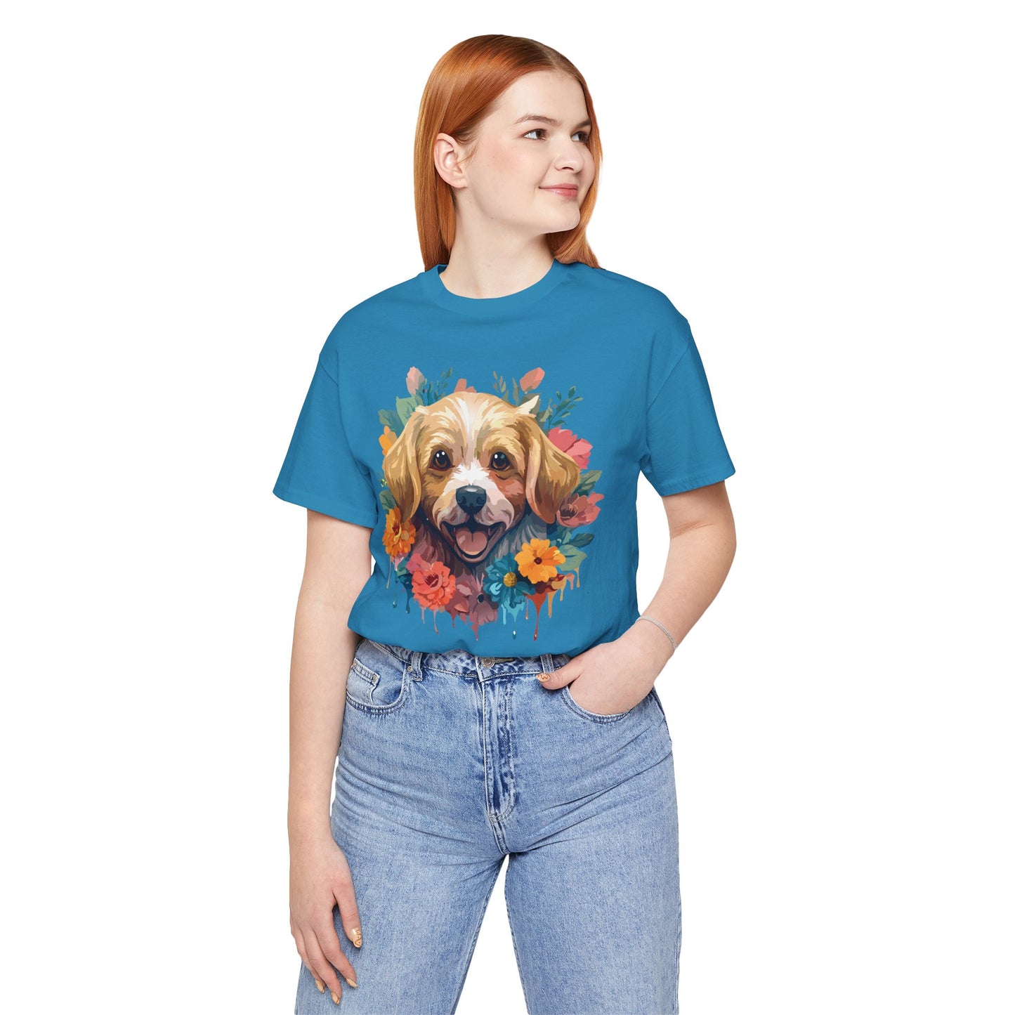 Floral Dog Tee, Animal Shirt, Dog Shirt, Floral Tee, Flower T-shirt, T-Shirt with Animal, Summer Top with Art Design