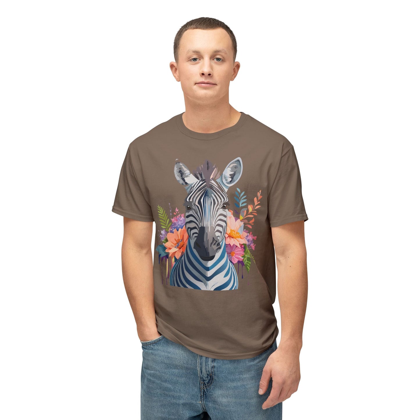 Unisex Zebra Art Print T Shirt HD Cotton Tee Floral Design Made In USA Premium Comfort Breathable