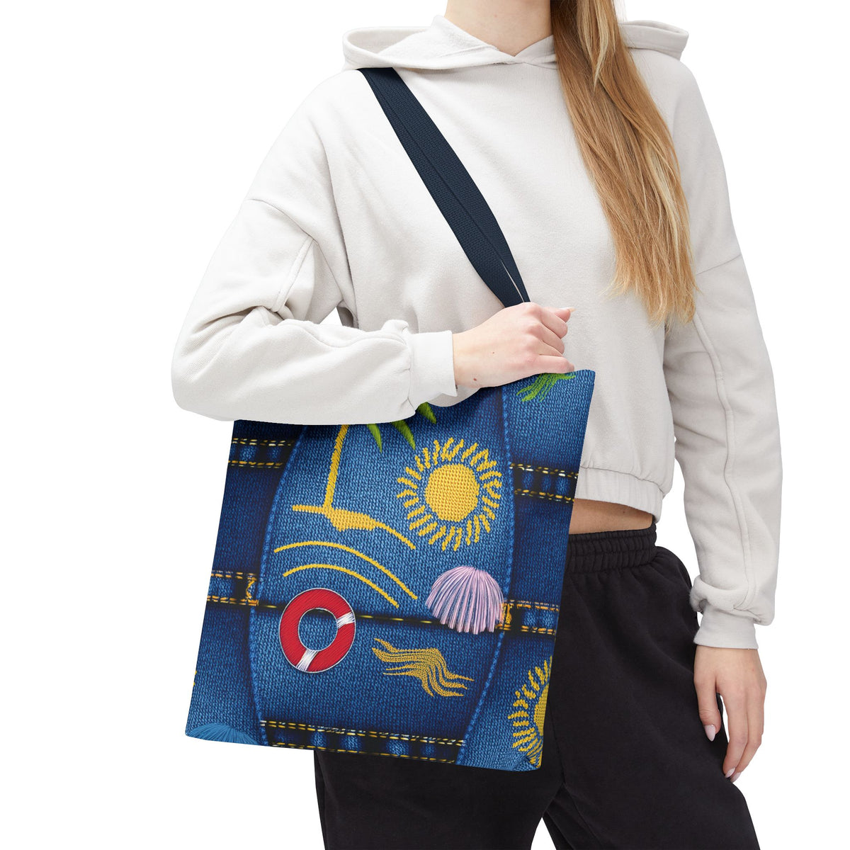 Denim Fabric Imitation Print Unisex Canvas Bag Poly Spun 3 Sizes Tote Bag 182-5