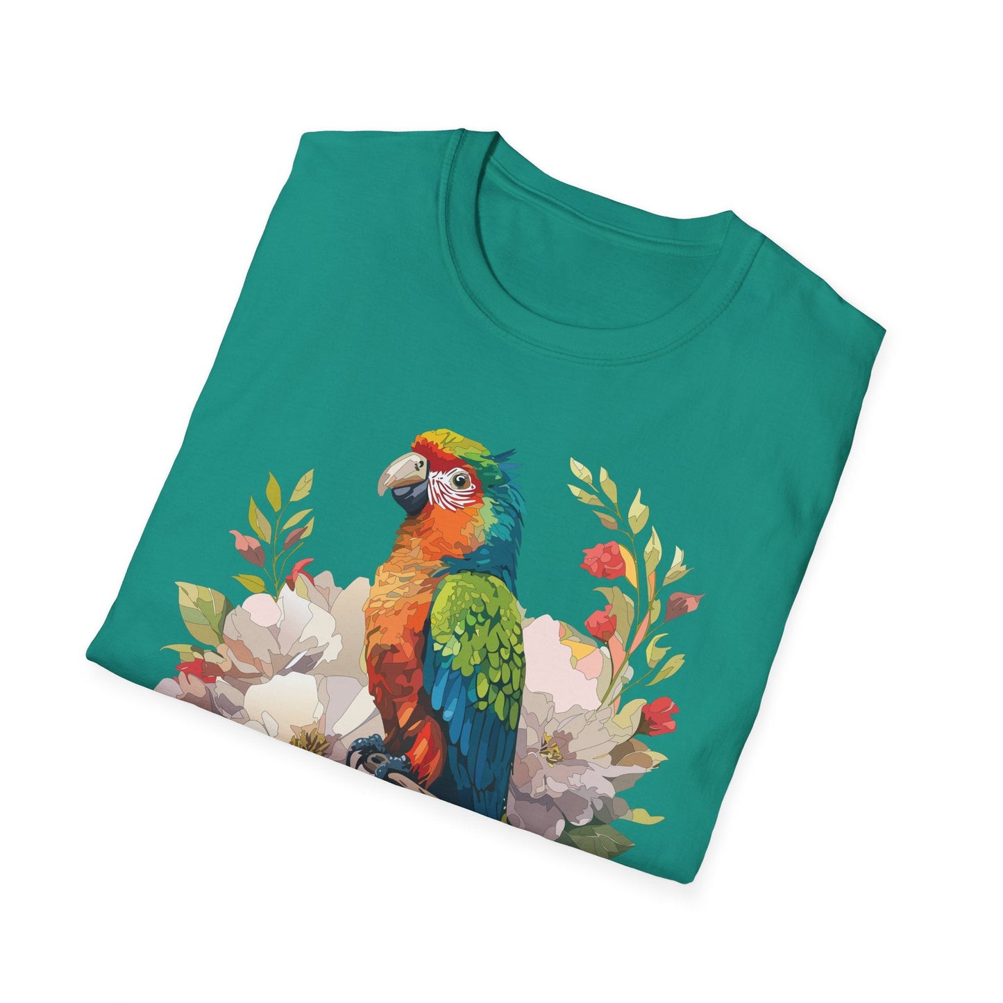 Floral Bird T Shirt Unisex Softstyle Gildan 64000 Graphic Tee With Animal Design