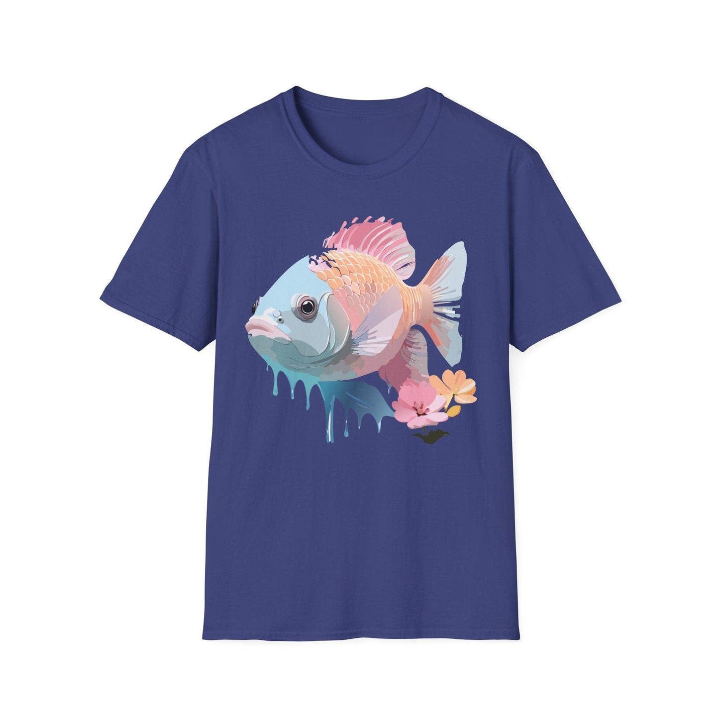 Fish Art Design Shirt Unisex Graphic Tee 100 Percent Ring Spun Cotton Softstyle Gildan 64000