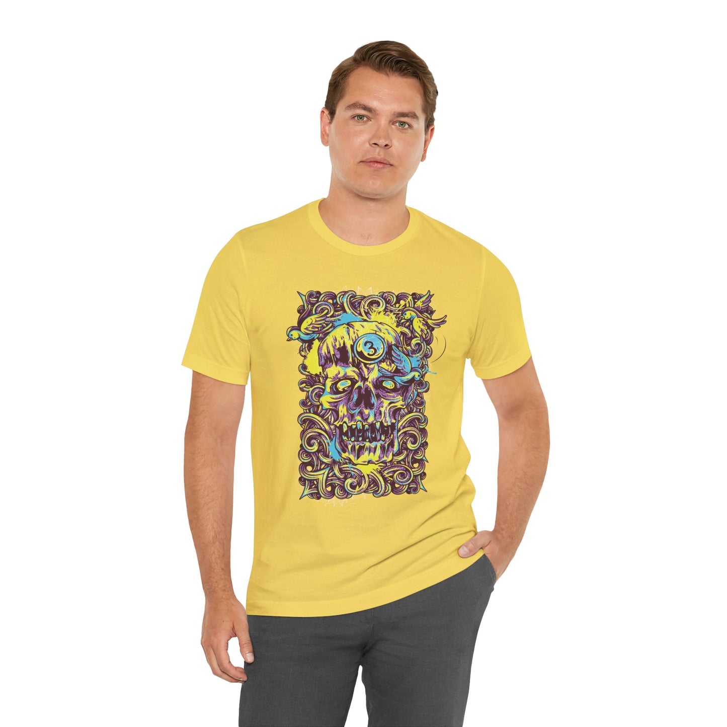 Colorful Skull Illustration Graphic Unisex Cotton T-Shirt r41