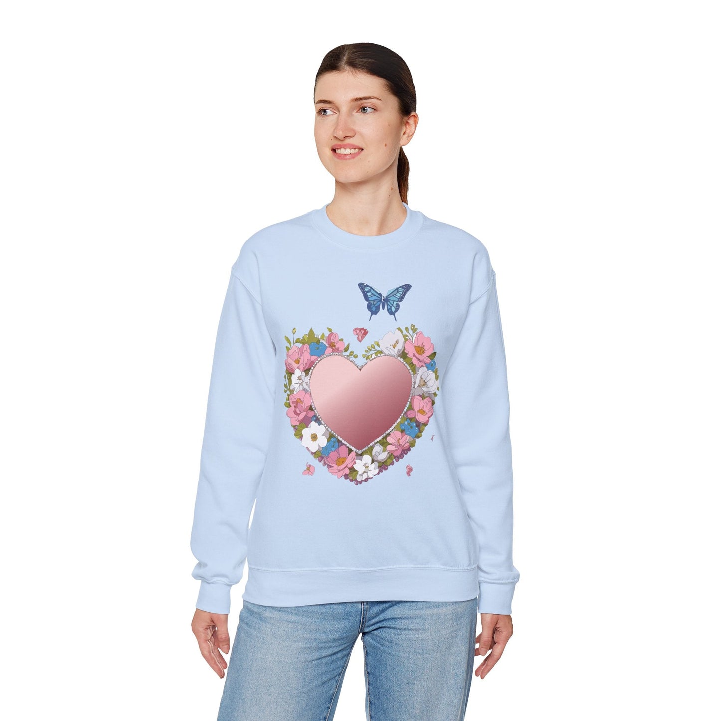 Unisex Floral Heart Sweatshirt Valentines Day Love Crewneck Gildan 18000 50/50 Cotton Polyester