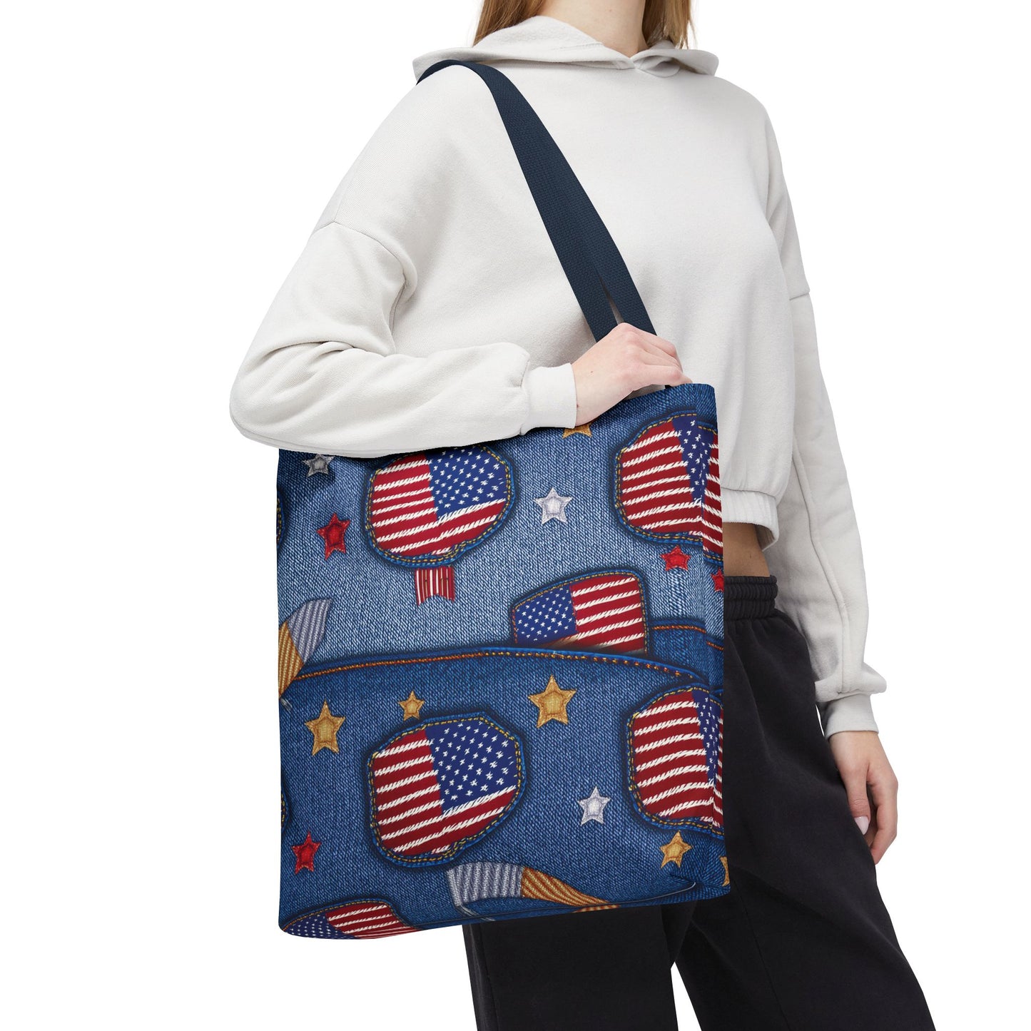 4th of July Graphic Denim Fabric Imitation Print Unisex Canvas Bag Poly Spun 3 Sizes Tote Bag 200-12