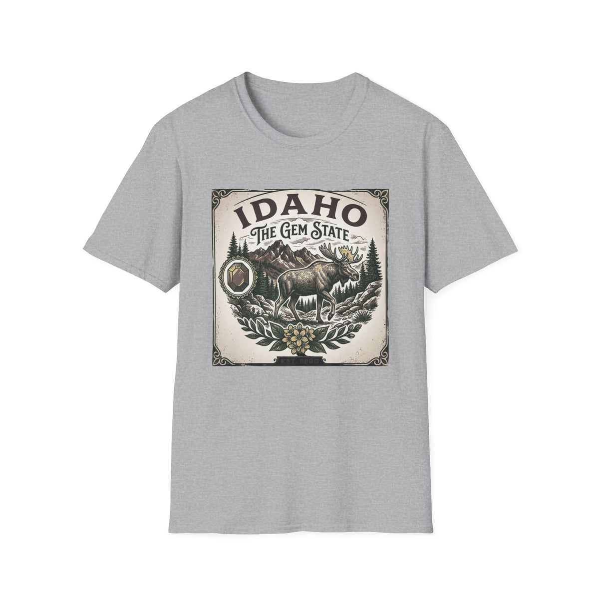 Idaho The Gem State Vintage Moose Travel Tourist Graphic Design Unisex 100 Cotton Gildan T-Shirt
