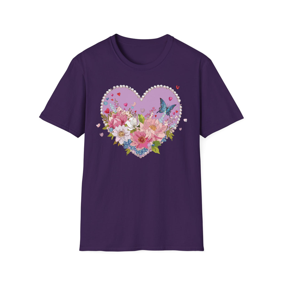 Floral Heart with Butterfly T-Shirt | Pink Flower Bouquet Tee