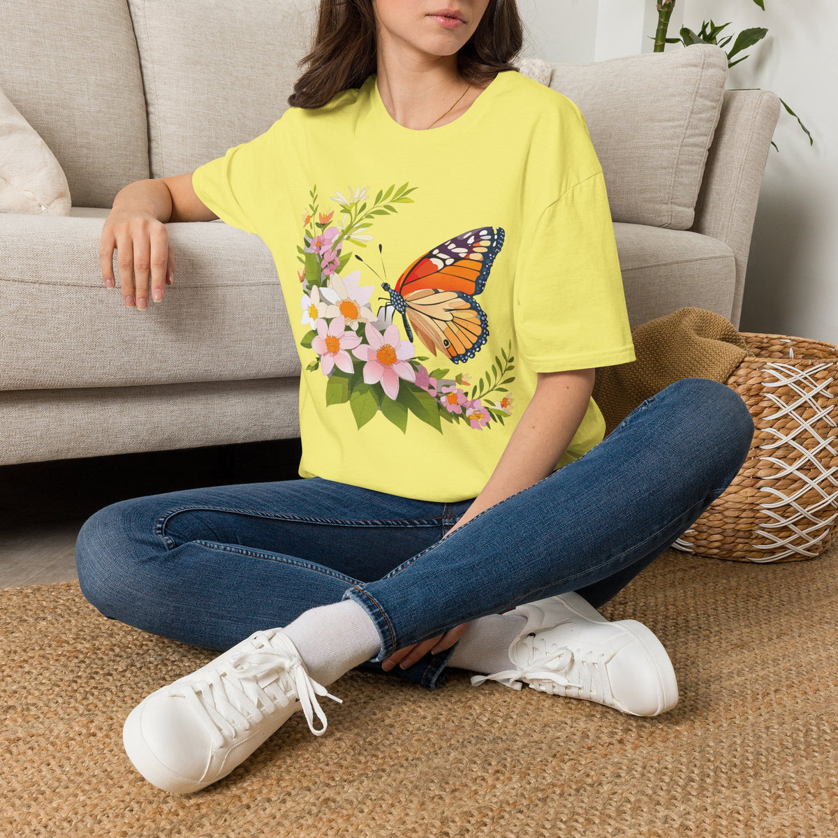 Monarch Butterfly Floral Graphic Tee Unisex 100 Cotton Gildan T-Shirt