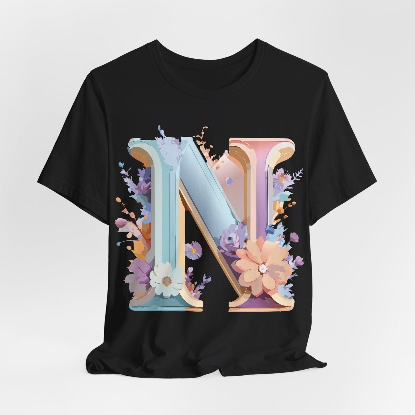 Letter N Shirt Graphic Tee Unisex Vintage Inspired Art Adelpha Design Short Sleeve