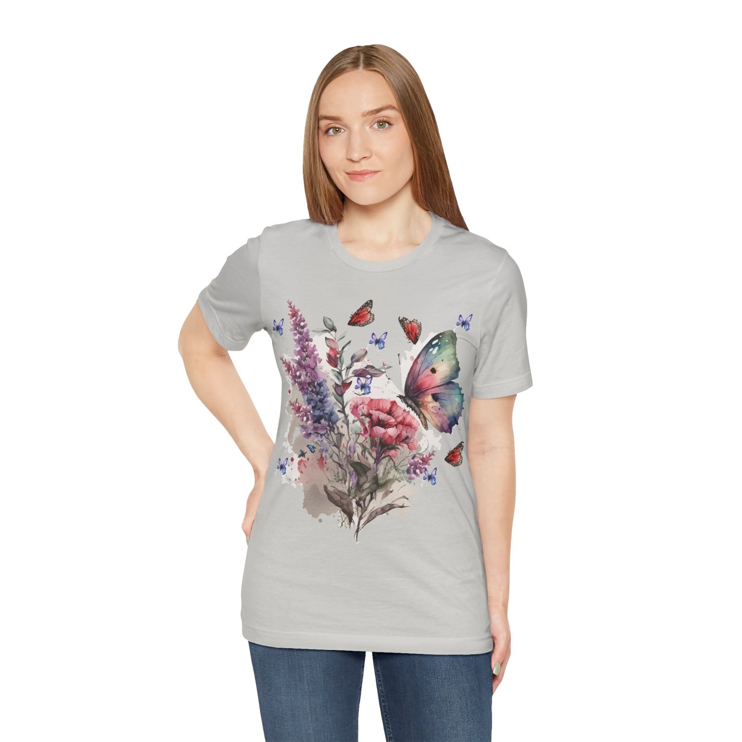 Cotton Tee Shirt with Butterfly Prints