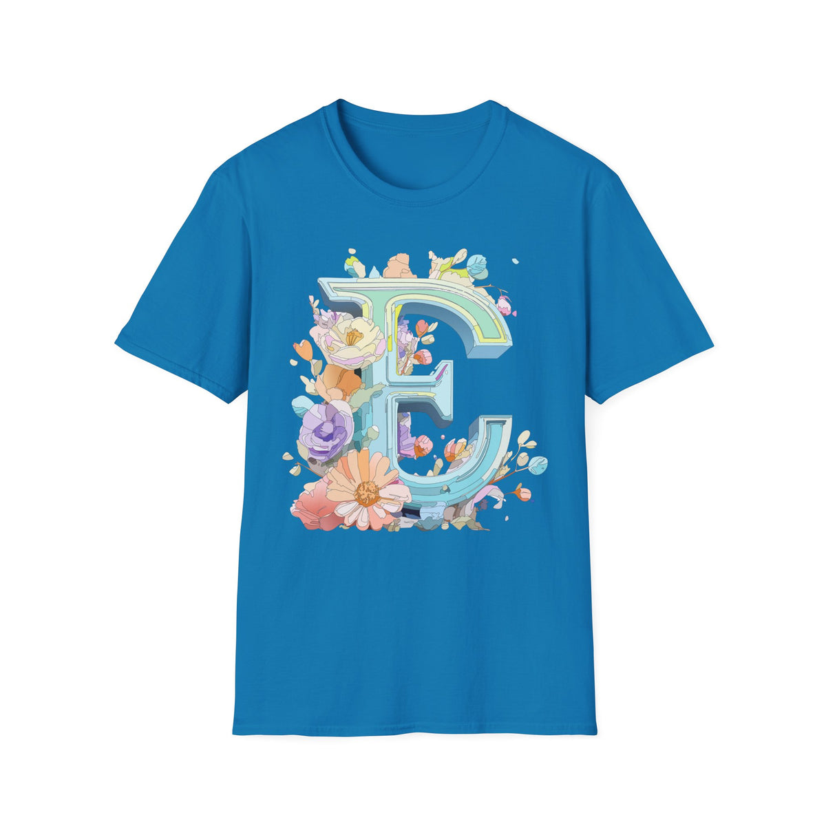 Floral Letter E T-Shirt | Botanical Monogram Tee