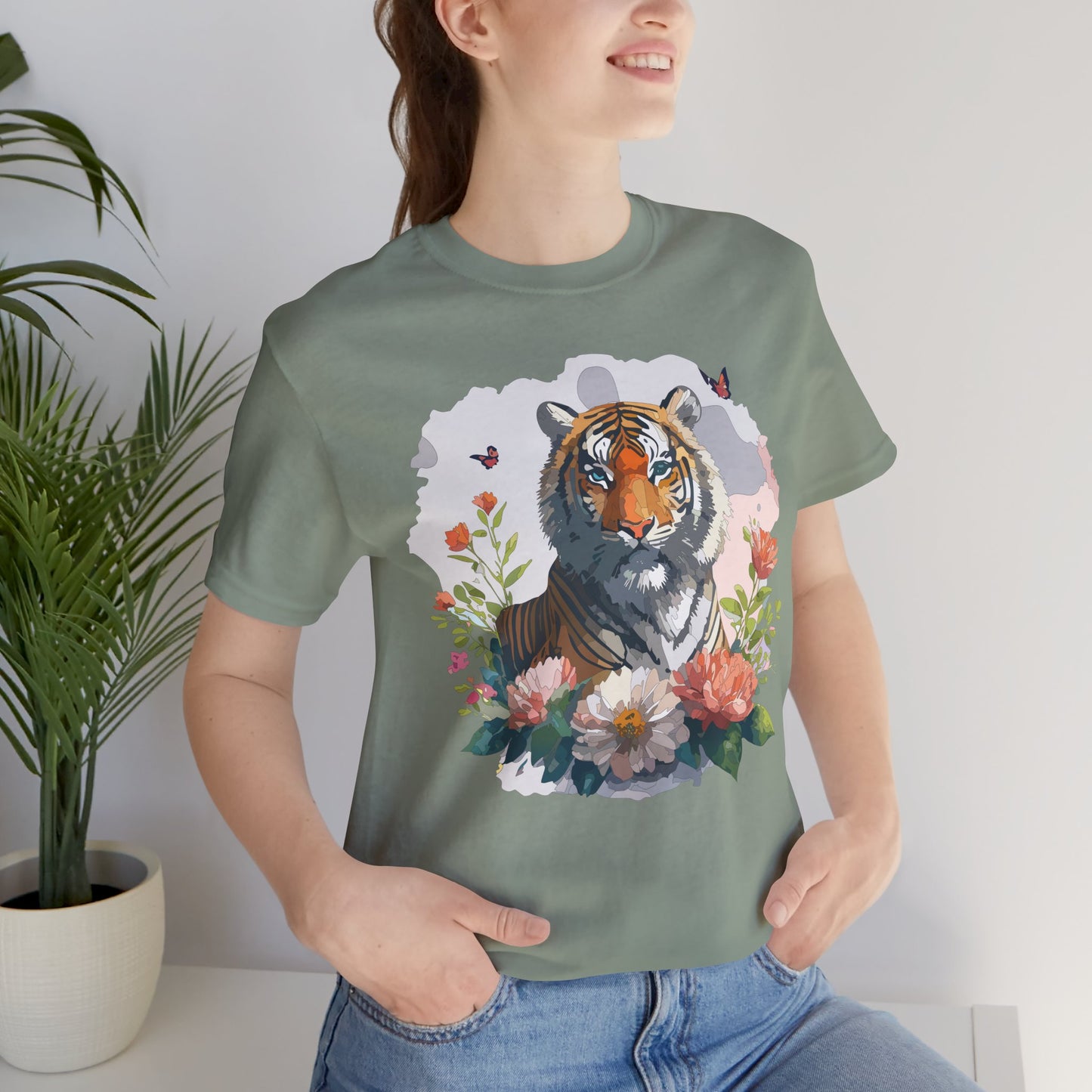 Floral Tiger Graphic Tee, Animal Shirt, Tiger Shirt, Flower Top, T-Shirt with Animal, Art Design