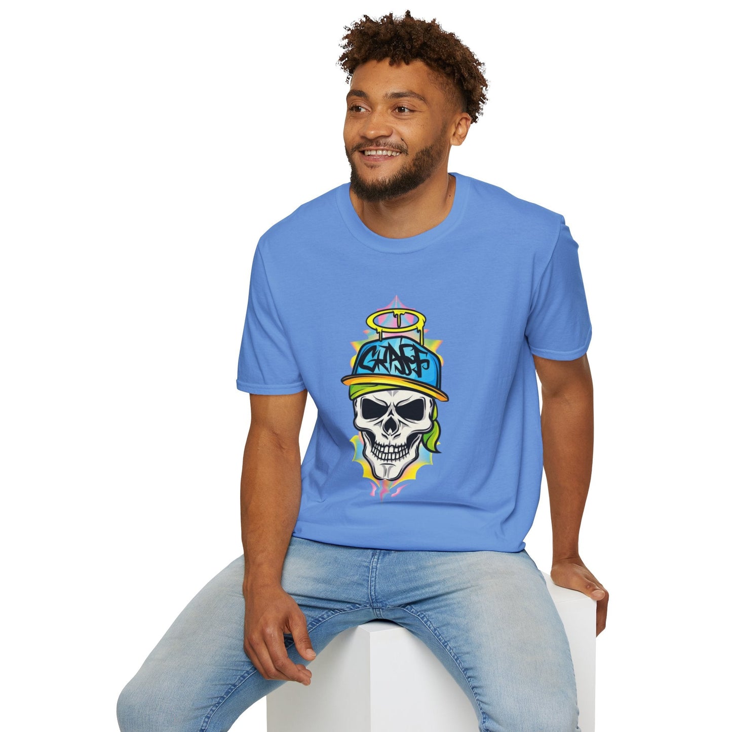 Unisex Skull Graphic Tee Shirt With Skeleton Design Softstyle 64000 100 Percent Ring Spun Cotton