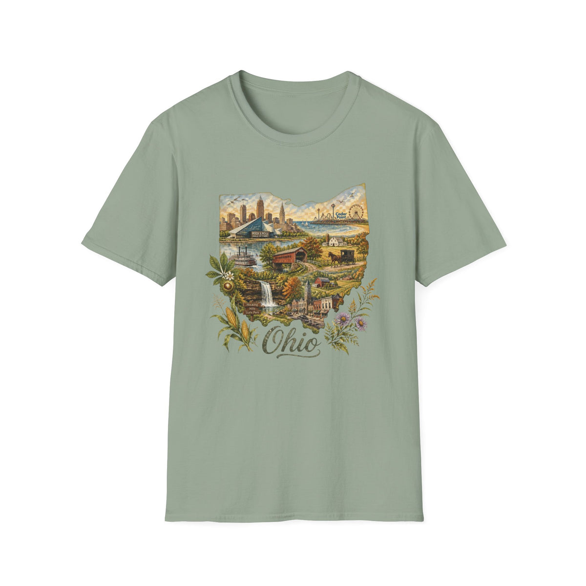 Ohio Vintage Landscape T-Shirt — Retro State Pride Travel Tourist Graphic Design Unisex 100 Cotton Gildan T-Shirt