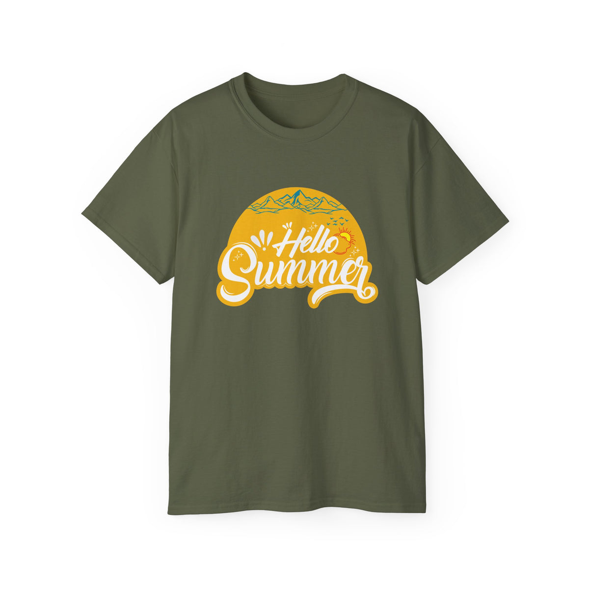 Hello Summer graphic Tee | Retro sun script design, black t-shirt