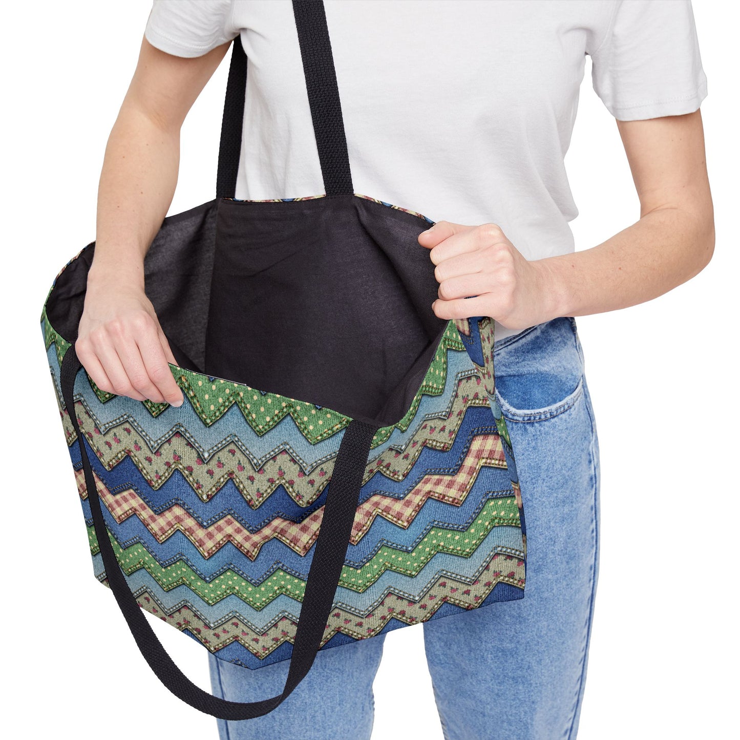 Denim Print Yoga Bag High-Quality 100% Spun Polyester 24x13 Canvas Gym Bag 19