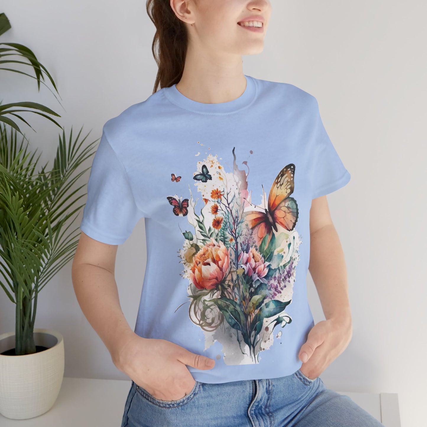 Cotton Tee Shirt with Butterfly Prints