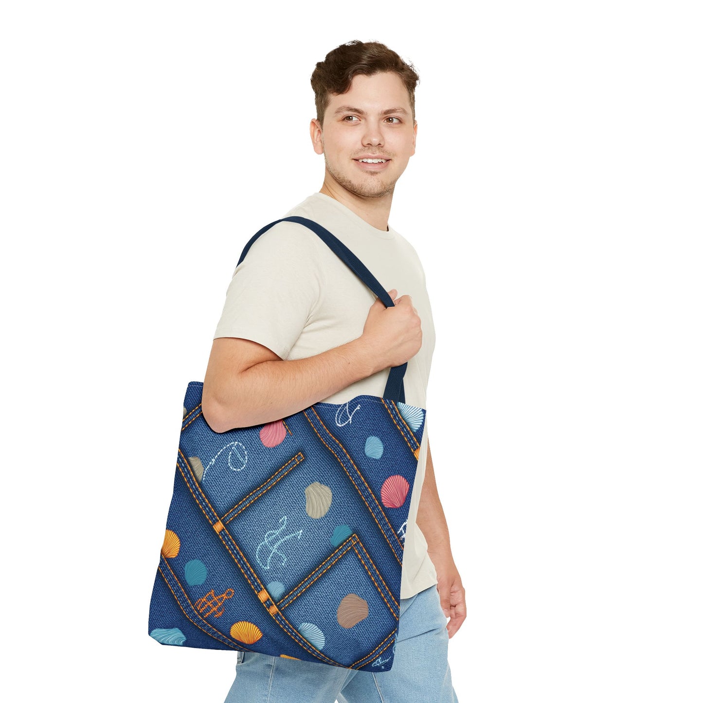 Denim Fabric Imitation Print Unisex Canvas Bag Poly Spun 3 Sizes Tote Bag 182-24