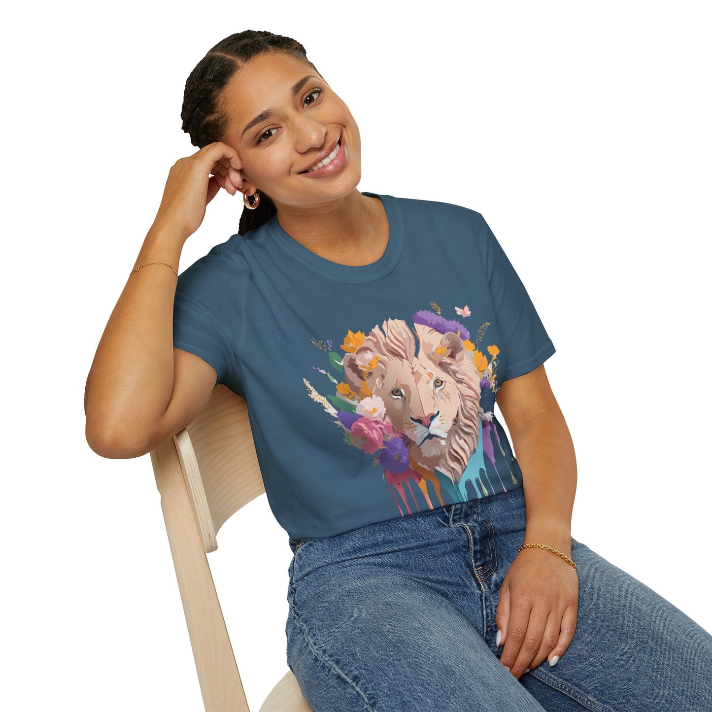 Unisex Lion Shirt Floral Lion Tee Softstyle 64000 Gildan Cotton Tee