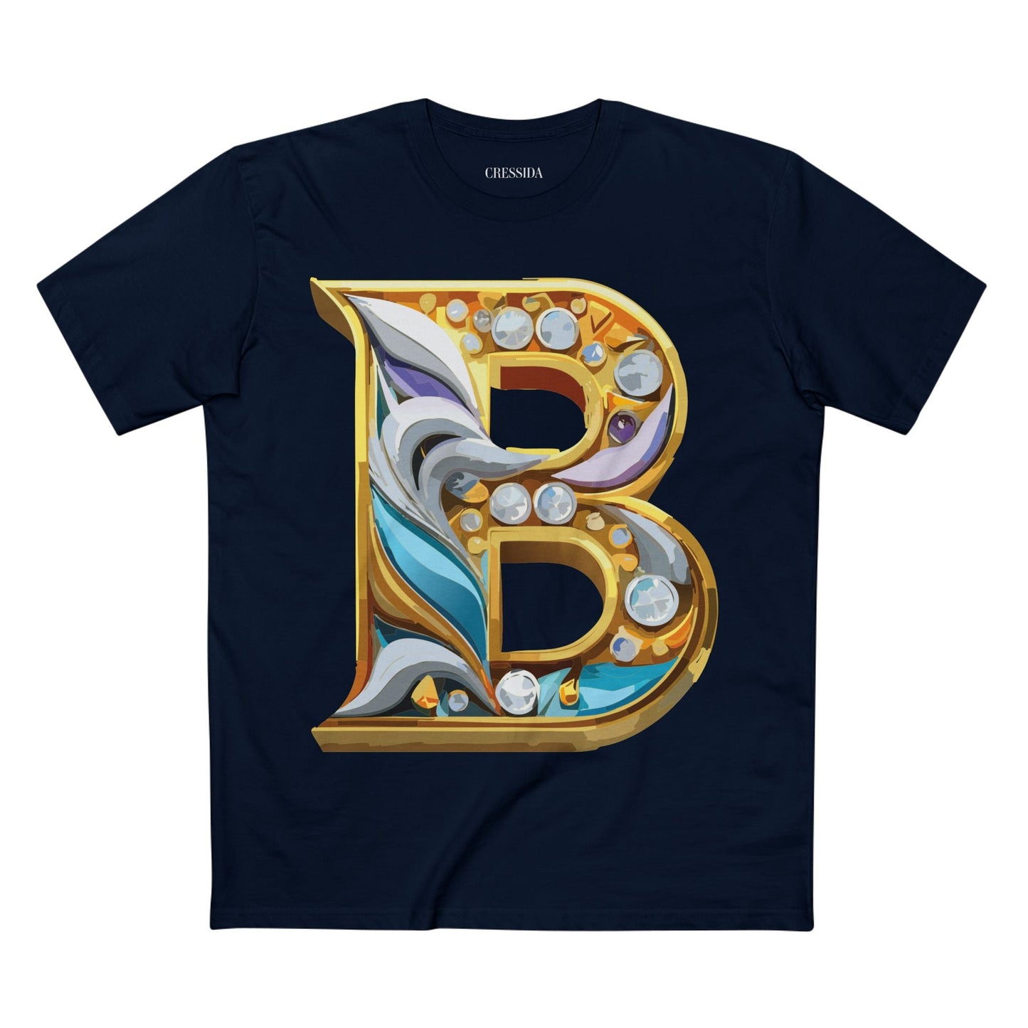 Letter B Graphic Design Tee Unisex 100 Cotton With Antique Gold Letters Artwork T-Shirt