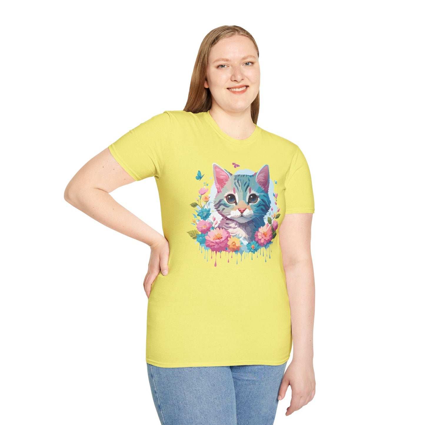 Cat Shirt Unisex Tee Kitten Cat Tee Softstyle 100 Percent Cotton Gildan 64000