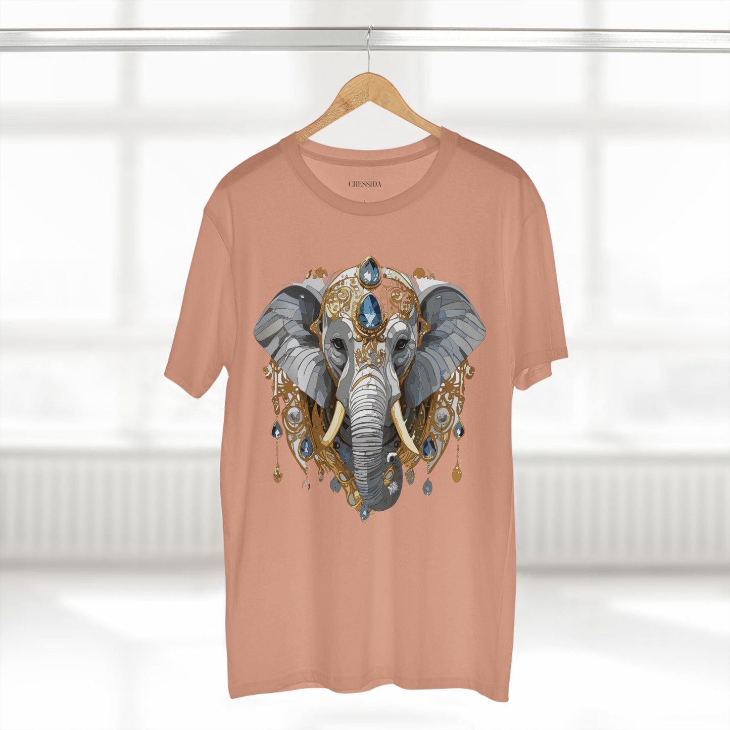 Elephant Graphic Unisex 100 Cotton Tee With Unique Animal Golden Medallion Art Design 37