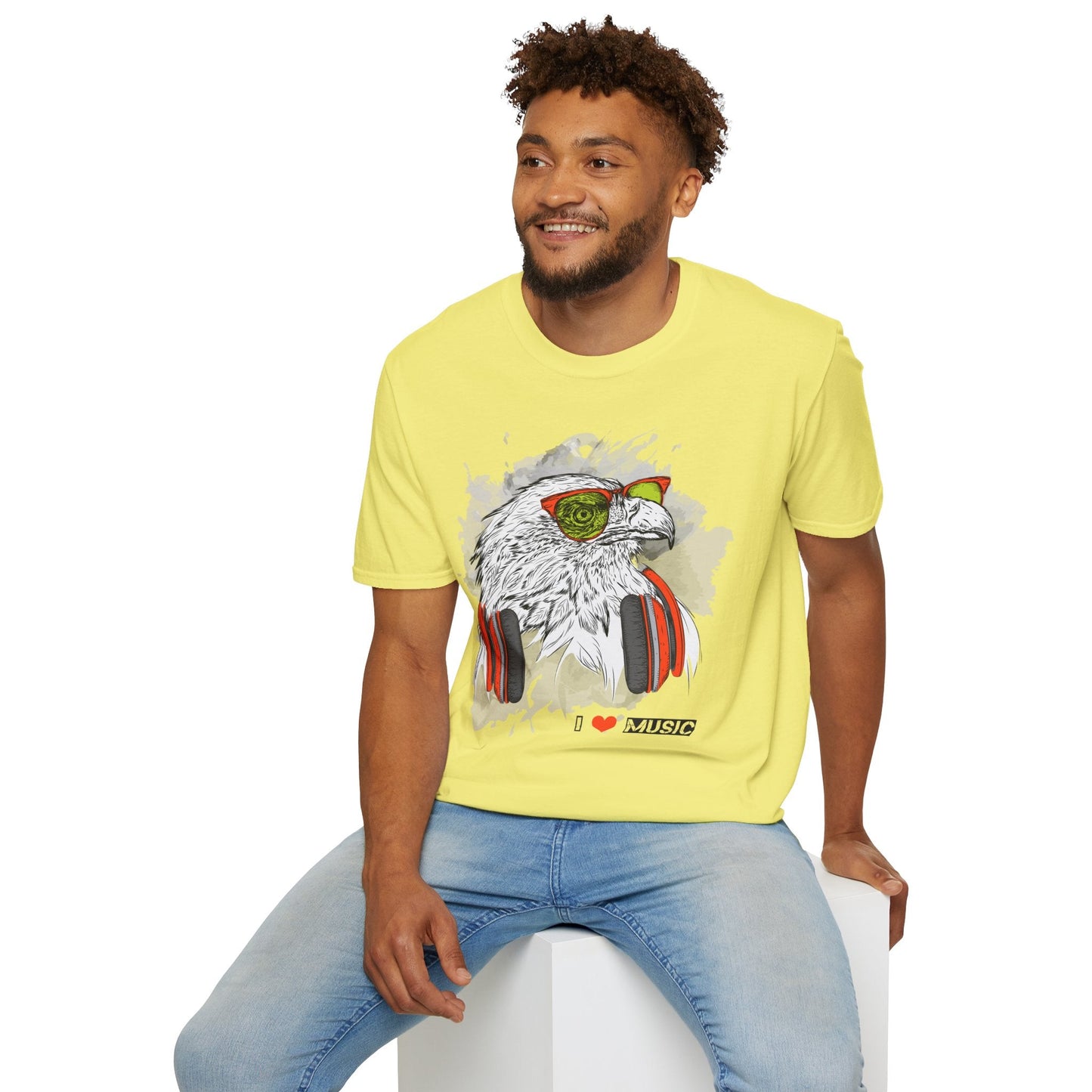I Love Music Animals Shirt With Headphones Unisex Gildan Softstyle 64000 Tee Premium