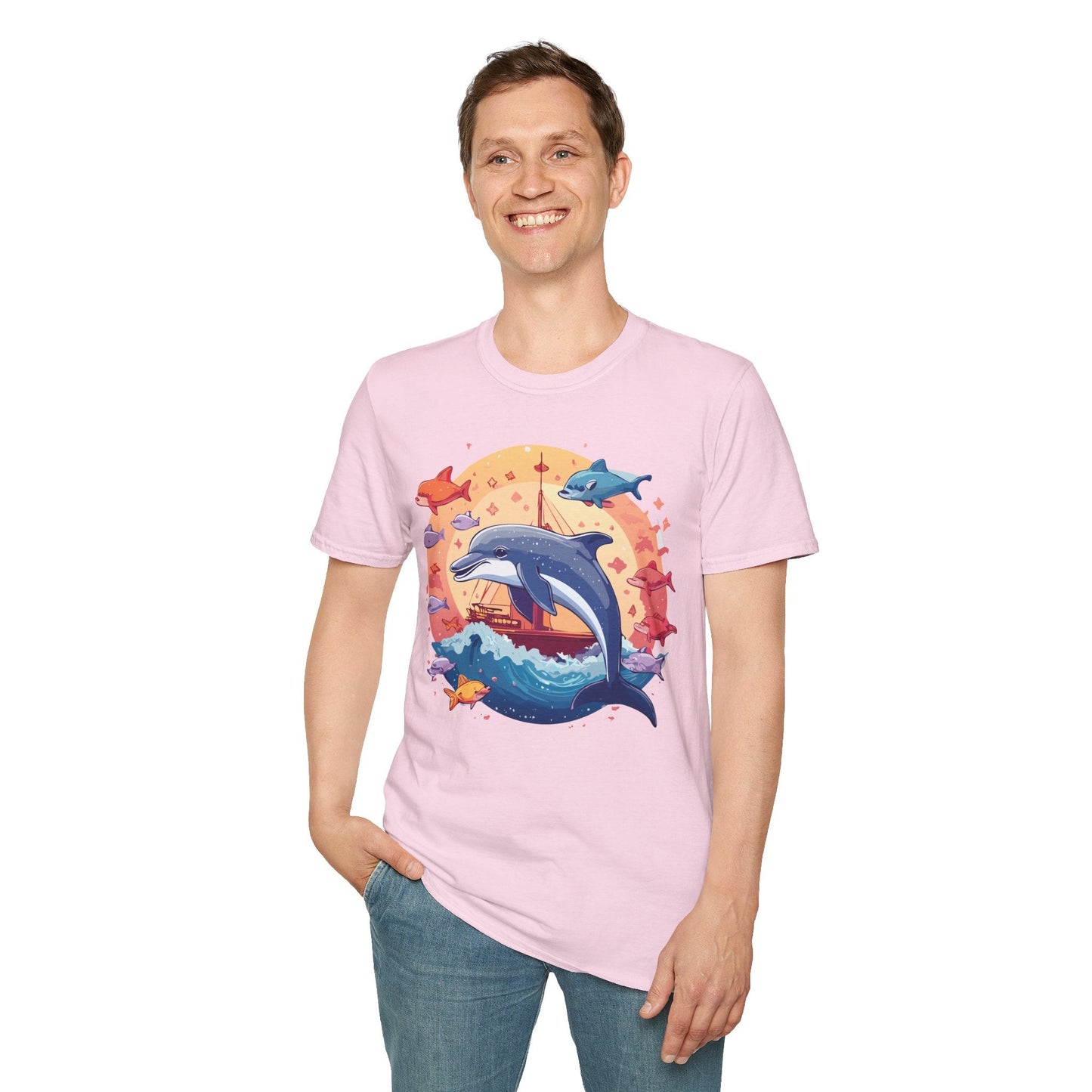 Dolphin Shirt Unisex Softstyle Cotton Tee 100 Percent Ring Spun Lightweight Breathable