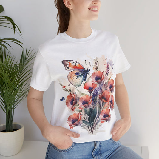 Cotton Tee Shirt with Butterfly Prints