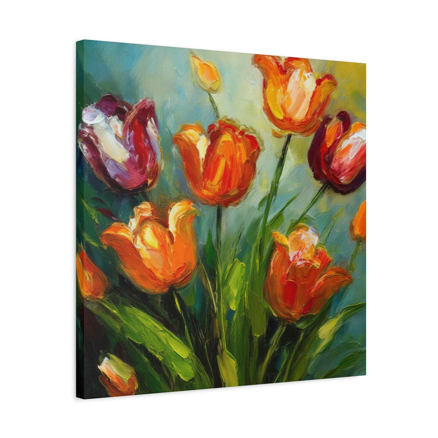 Tulips Print Canvas, Floral Oil Paint Print 20x20, 24x24, 30x30, 32x32, 36x36 Art Design Pine-Wood Inner Frame MC-142