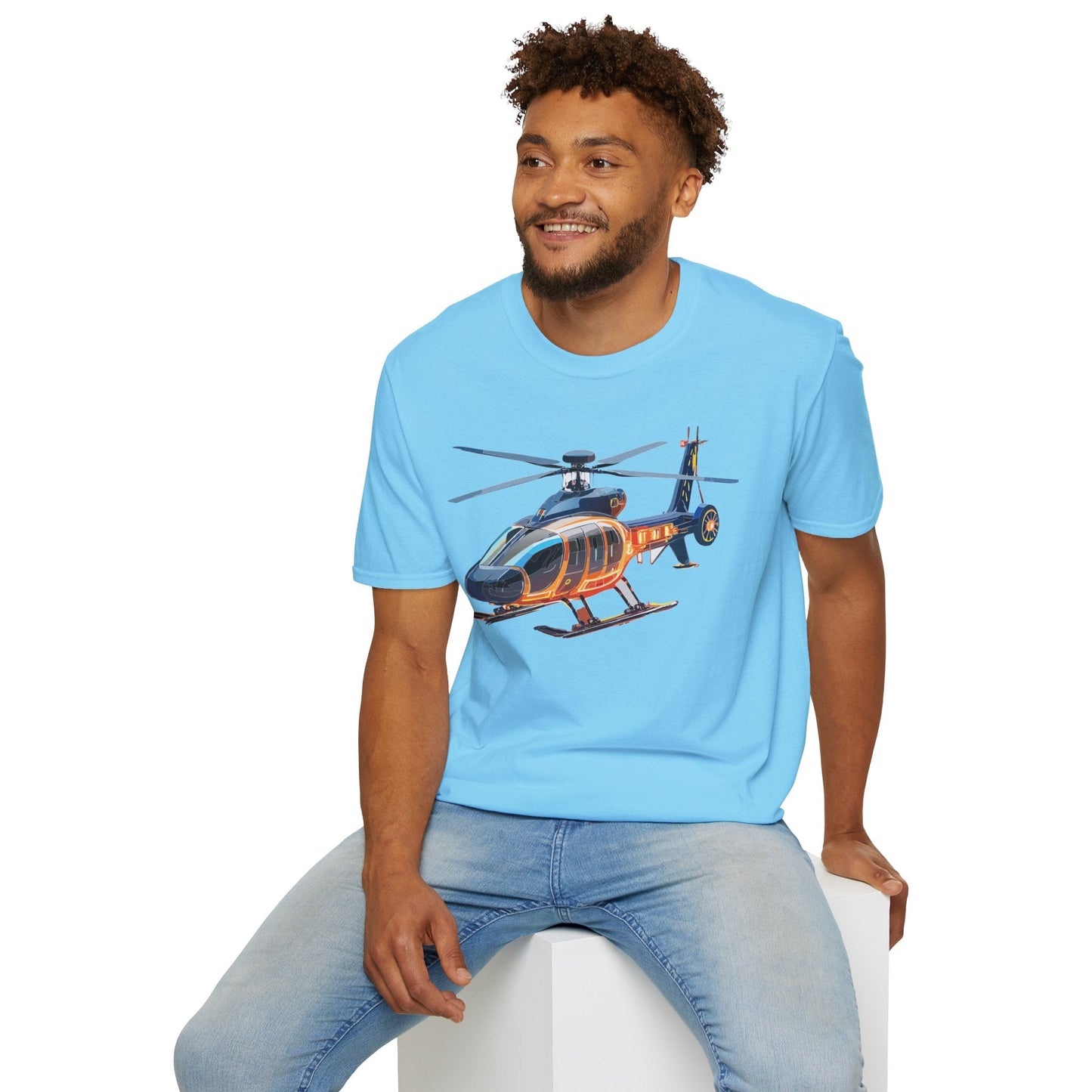 Unisex Helicopter Graphic T Shirt Softstyle 64000 Short Sleeve Chopper Tee For Everyday Comfort