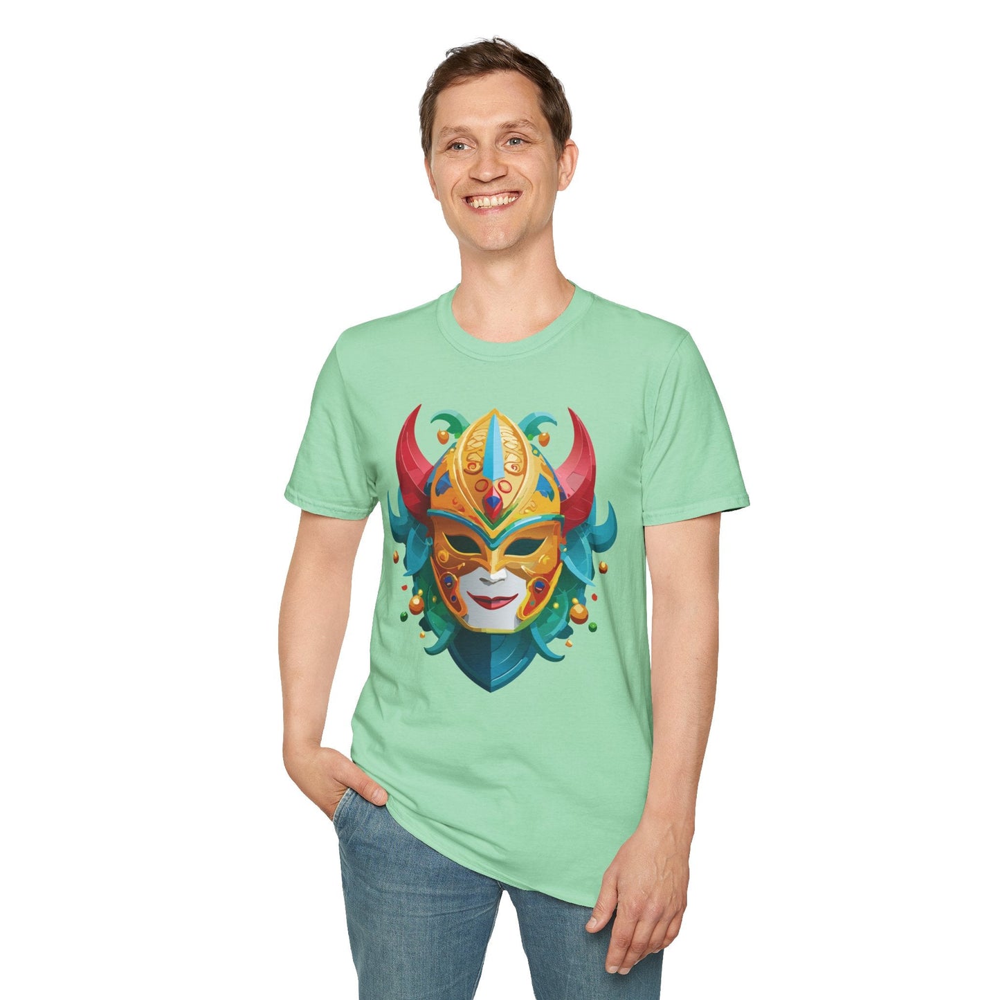 Unisex Mask Tee Shirt Softstyle Gildan 64000 Cotton Tee Masquerade Design Artwork