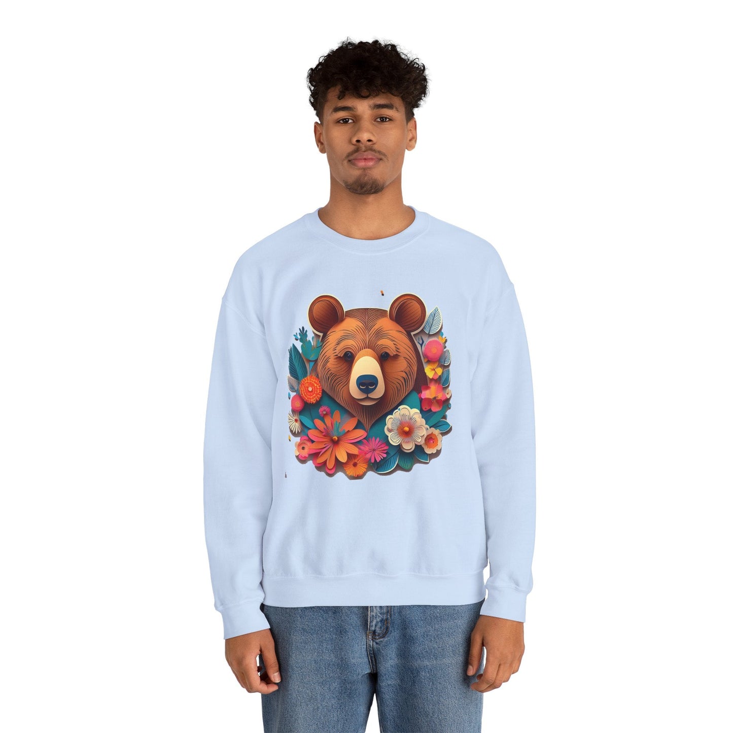 Unisex Floral Bear Sweatshirt Art Design Gildan 18000 Heavy Blend Crewneck